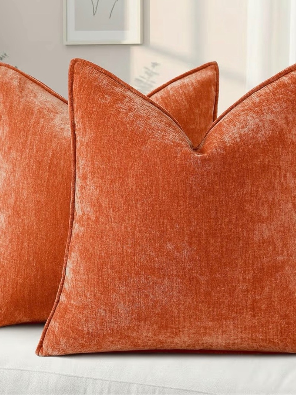 Plush Velvet Throw Pillow Cover Pair in Rich Burnt Orange